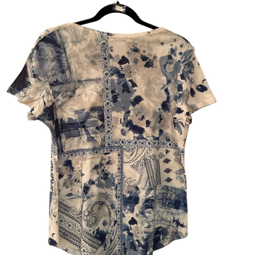 ONE WORLD Blue and White Patterned Shirt SzL - Picture 2 of 5